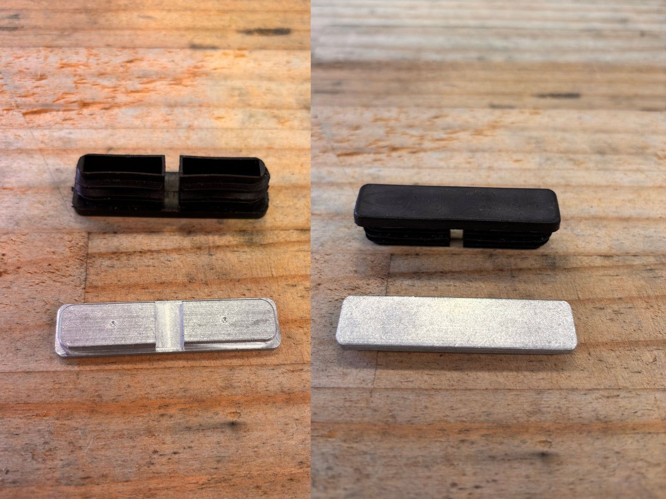CNC-machined aluminum end caps compared with plastic tube end caps.