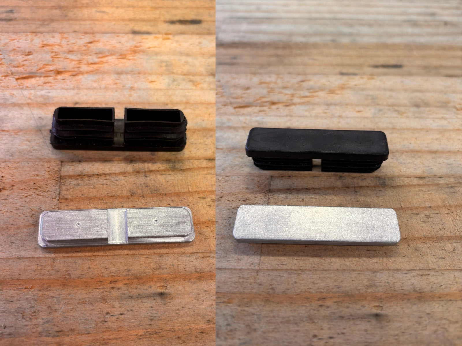 CNC-machined aluminum end caps compared with plastic tube end caps.